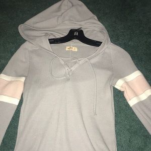 Long sleeve lace up hooded holister shirt